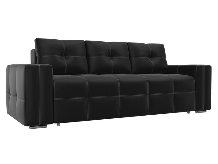 Прямой диван-кровать Леос  черного цвета (экокожа)
