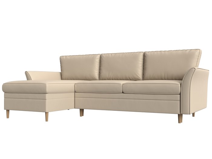 Угловой диван-кровать София бежевого цвета (экокожа) левый угол
