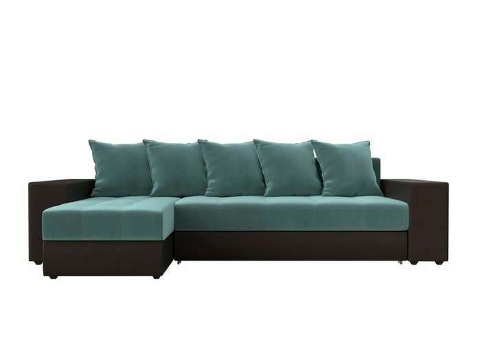 Угловой диван-кровать Дубай бирюзово-коричневого цвета (ткань/экокожа) левый угол - купить Угловые диваны по цене 57999.0