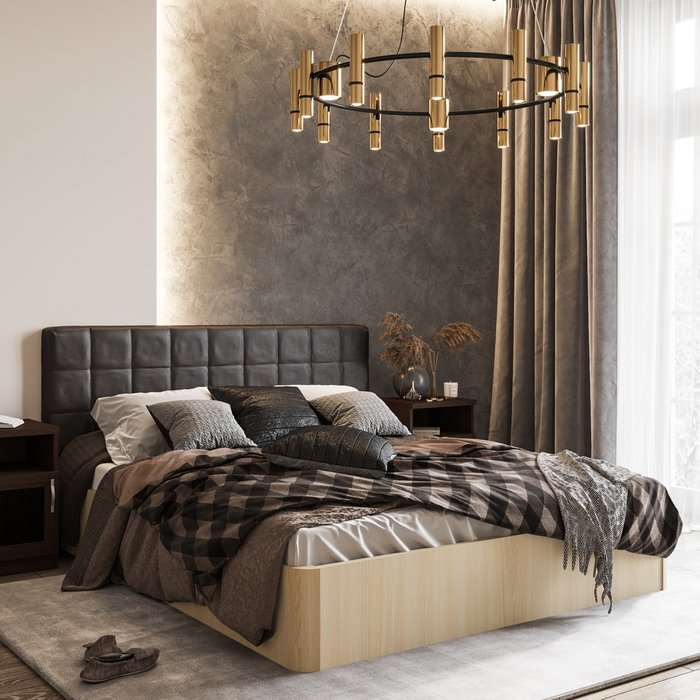 Кровать Магна 140х200 с темно-коричневым изголовьем и подъемным механизмом 