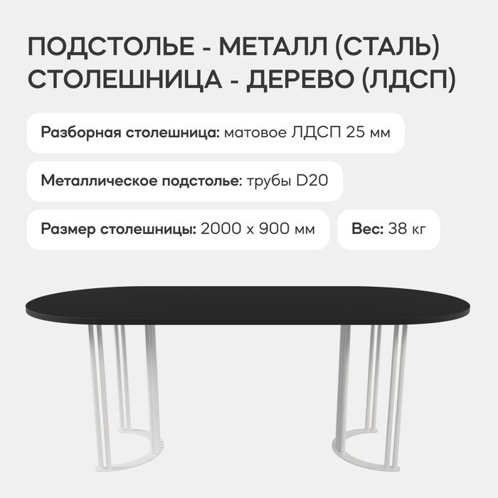 Обеденный стол Violur 200 с металлическим белым подстольем и черной столешницей - лучшие Обеденные столы в INMYROOM