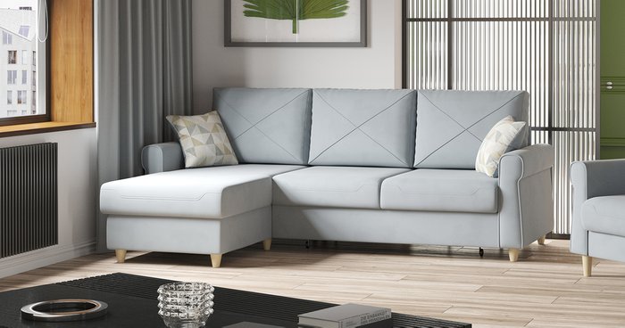 Угловой диван-кровать Иветта серебристо-серого цвета - купить Угловые диваны по цене 59396.0