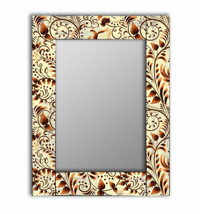 Настенное зеркало Золотая роспись в раме из массива сосны 90х90