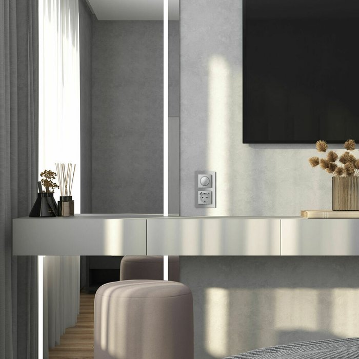 Рамка из стекла на 2 поста Senso серебряный soft-touch W0023106 - лучшие Розетки в INMYROOM