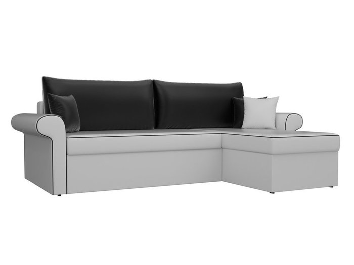 Угловой диван-кровать Милфорд черно-белого цвета (экокожа) правый угол