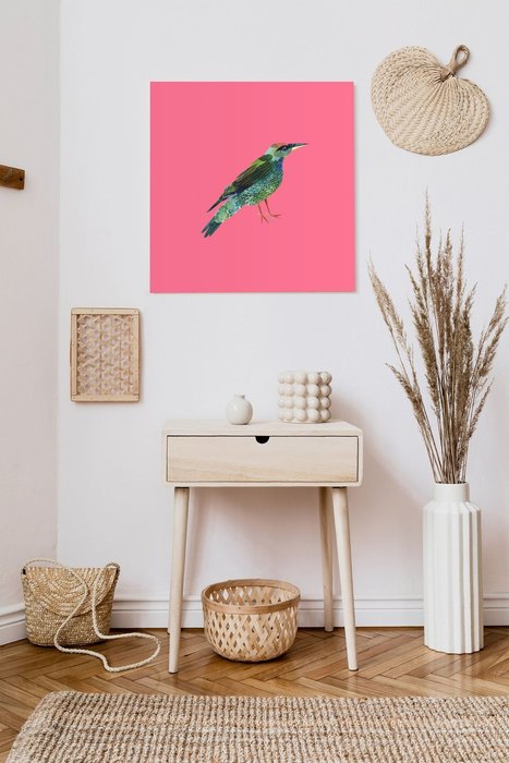 Принт Музыкальная птица 40х40 розового цвета  - купить Принты по цене 2080.0