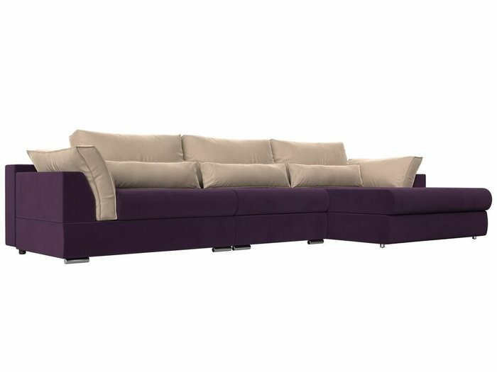 Угловой диван-кровать Пекин Long бежево-фиолетового цвета угол правый
