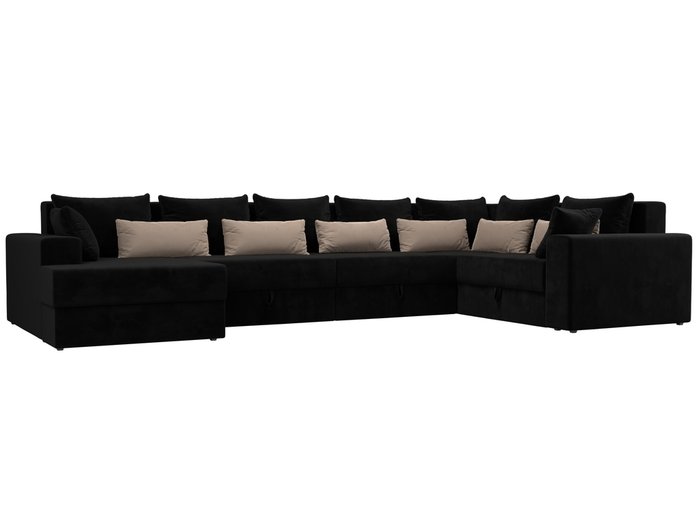 Угловой диван-кровать Мэдисон черно-бежевого цвета правый угол