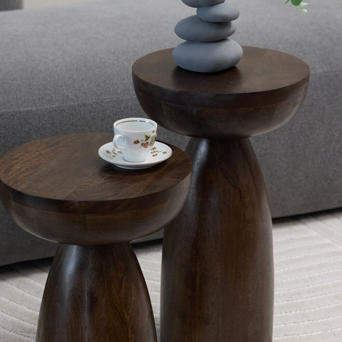 Набор кофейных столов из массива Самвад коричневого цвета - лучшие Кофейные столики в INMYROOM