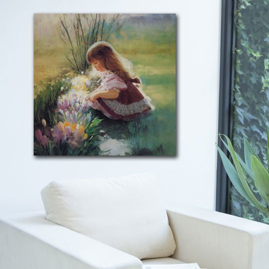 Дизайнерская картина на холсте "Девочка на полянке" - купить Принты по цене 3190.0