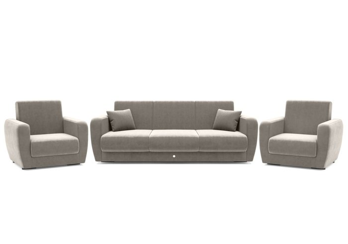 Набор из дивана-кровати с двумя креслами серо-лилового цвета