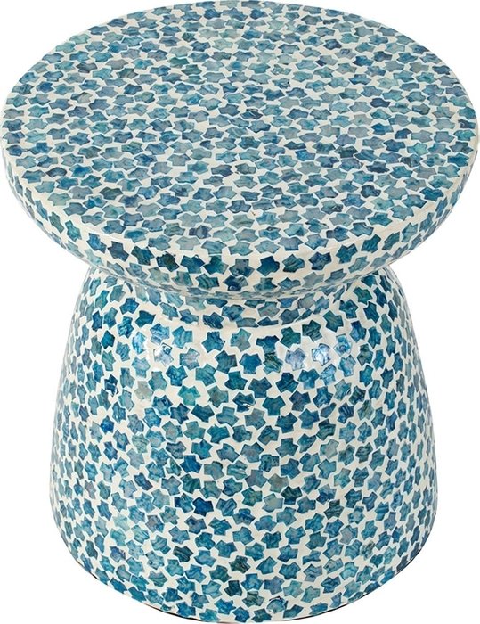 Стол кофейный акцентный с отделкой раковинами устриц голубого цвета - купить Кофейные столики по цене 20990.0