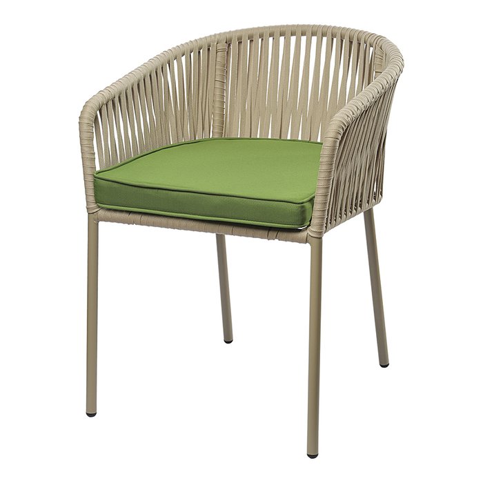 Садовый стул Reed бежевого цвета с зеленой подушкой