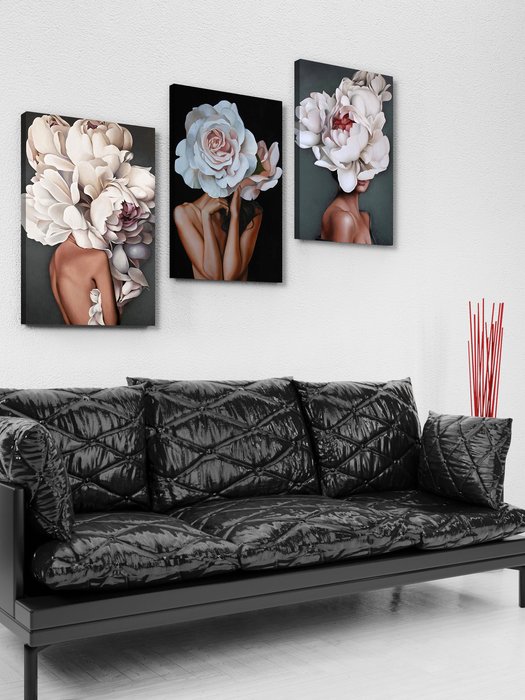 Набор из трех постеров Девушка цветок 50х99 на холсте - лучшие Картины в INMYROOM