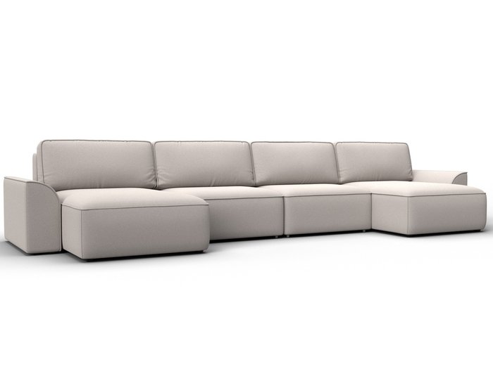 Угловой диван-кровать Лига-048 лонг светло-бежевого цвета (замша)