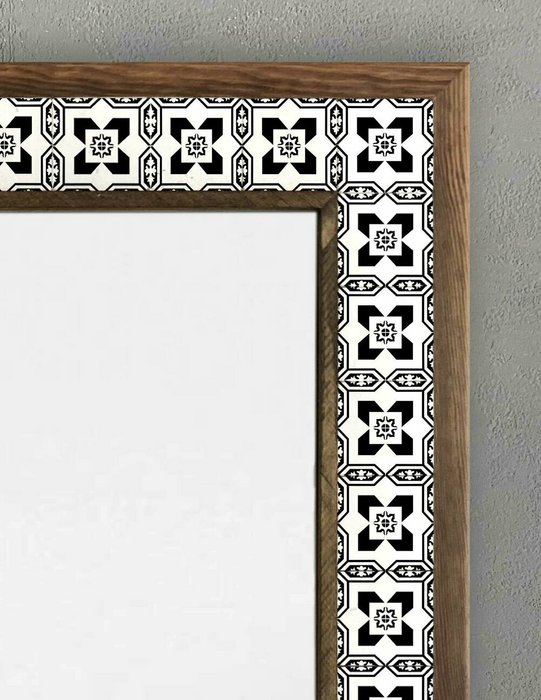 Настенное зеркало с каменной мозаикой 53x73 в раме бело-коричневого цвета - купить Настенные зеркала по цене 27866.0
