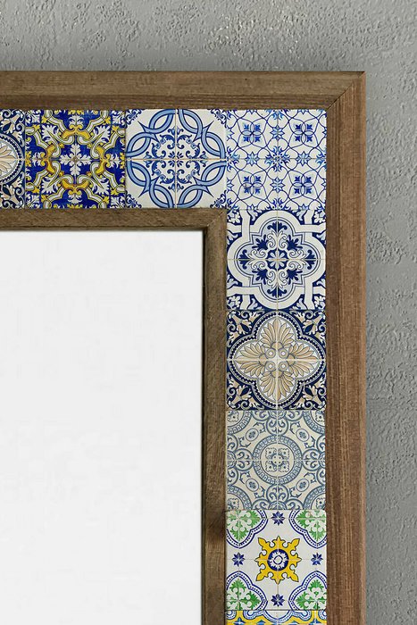 Настенное зеркало с каменной мозаикой 43x63 сине-бежевого цвета - лучшие Настенные зеркала в INMYROOM