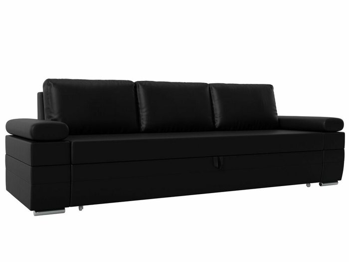 Прямой диван-кровать Канкун черного цвета (экокожа)
