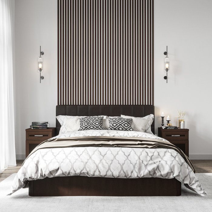 Кровать Магна 140х200 с темно-коричневым изголовьем и подъемным механизмом  - купить Кровати для спальни по цене 33808.0