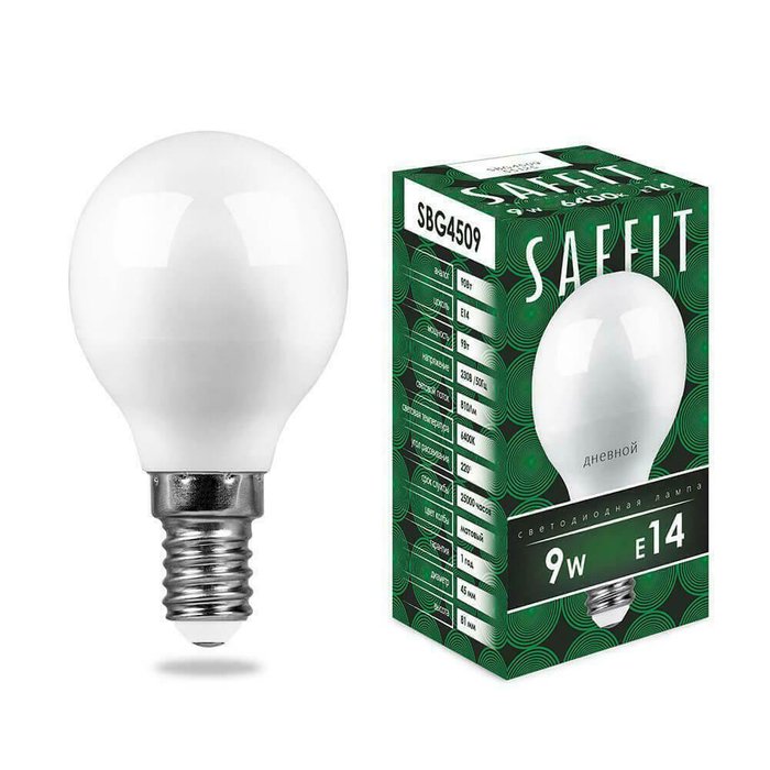 Лампа светодиодная Saffit E14 9W 6400K Шар Матовая SBG4509 55125 Лампа светодиодная Saffit E14 9W 6400K Шар Матовая SBG4509 55125
