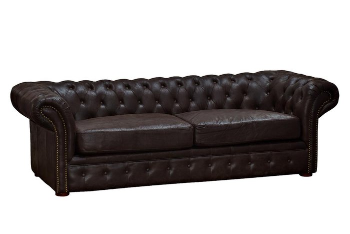 Диван с обивкой из кожаный темно-коричневого цвета - купить Прямые диваны по цене 87050.0