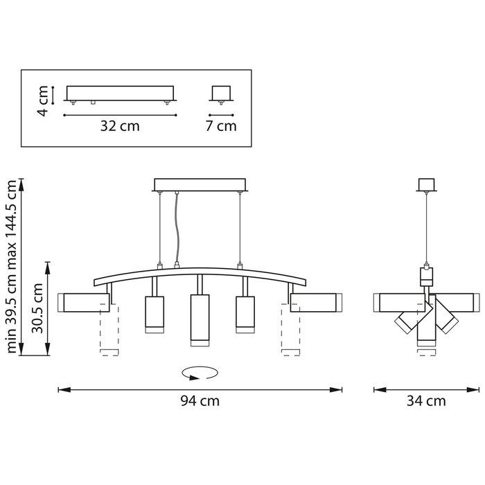 Люстра RULLO 5х50W GU10 ЧЕРНЫЙ (571735+214437-2+214487-3+202430-5) - лучшие Подвесные люстры в INMYROOM