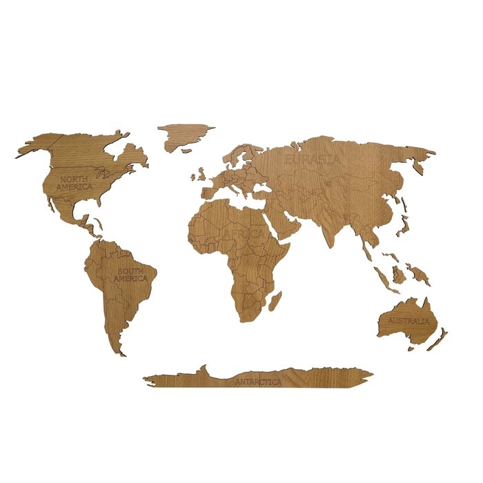 Деревянная карта мира Continent Еdition с гравировкой материков цвета дуб