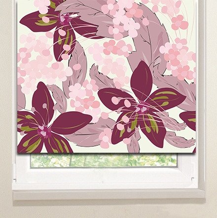 Рулонные шторы в гостиную: Бордовые цветы