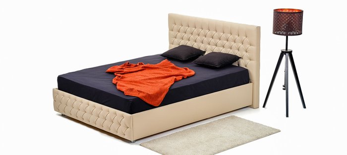 Кровать Купол с подъемным механизмом в светло-бежевой экокоже 120х200 - лучшие Кровати для спальни в INMYROOM