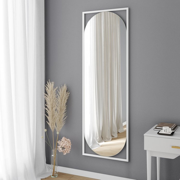 Дизайнерское настенное зеркало в полный рост Kvaden L в металлической раме белого цвета - купить Настенные зеркала по цене 17900.0