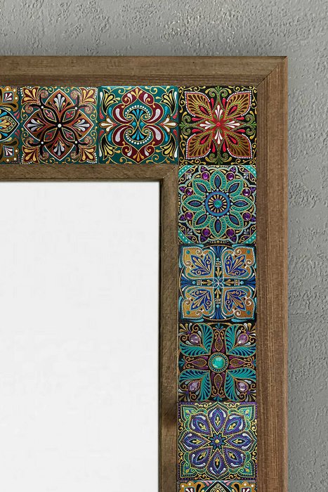 Настенное зеркало 43x63 с каменной мозаикой бирюзово-голубого цвета - лучшие Настенные зеркала в INMYROOM