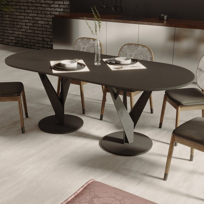 Обеденный стол Крона черного цвета - купить Обеденные столы по цене 108600.0