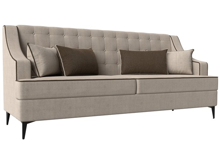 Прямой диван Марк бежевого цвета с коричневым кантом