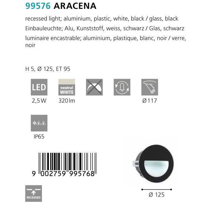 Светильник точечный Aracena черного цвета - лучшие Настенные уличные светильники в INMYROOM