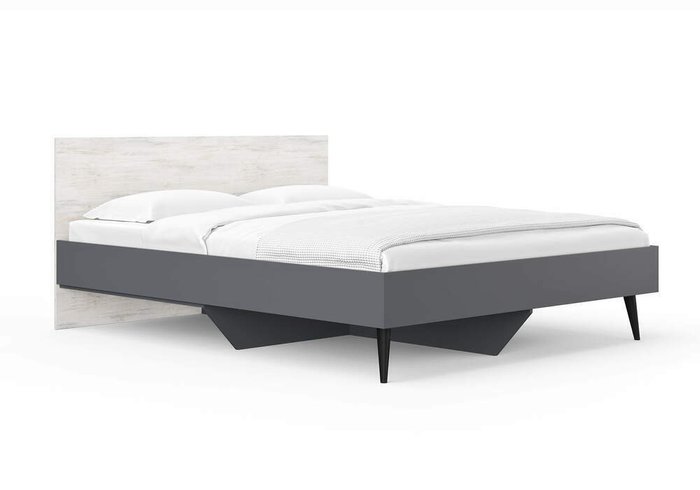 Кровать Ines 160х200 серого цвета с изголовьем цвета ясмунд