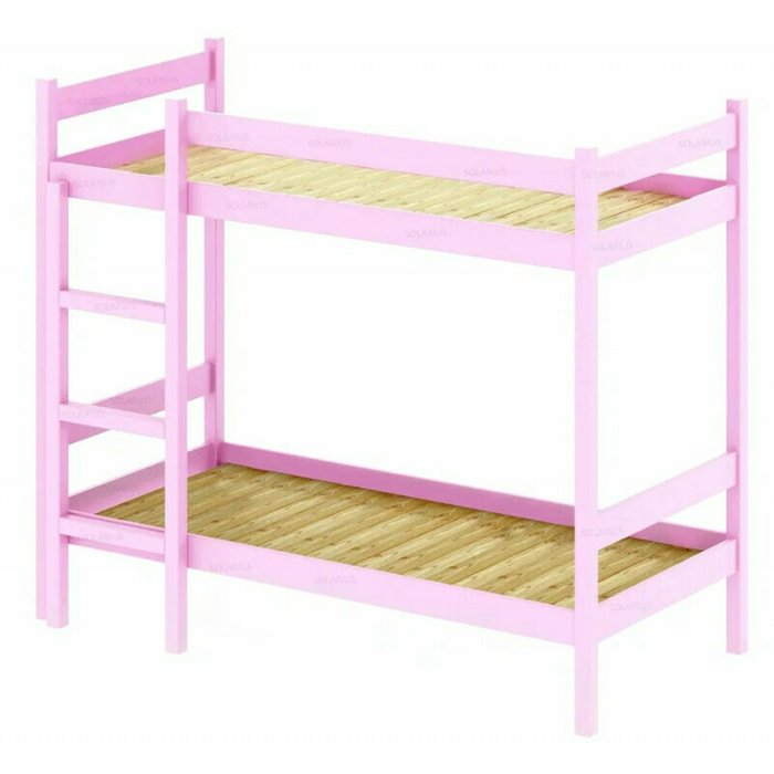 Кровать двухъярусная сосновая со сплошным основанием 80х190 розового цвета