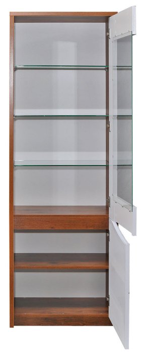 Шкаф-витрина Монако бело-коричневого цвета правый - купить Шкафы витринные по цене 21600.0