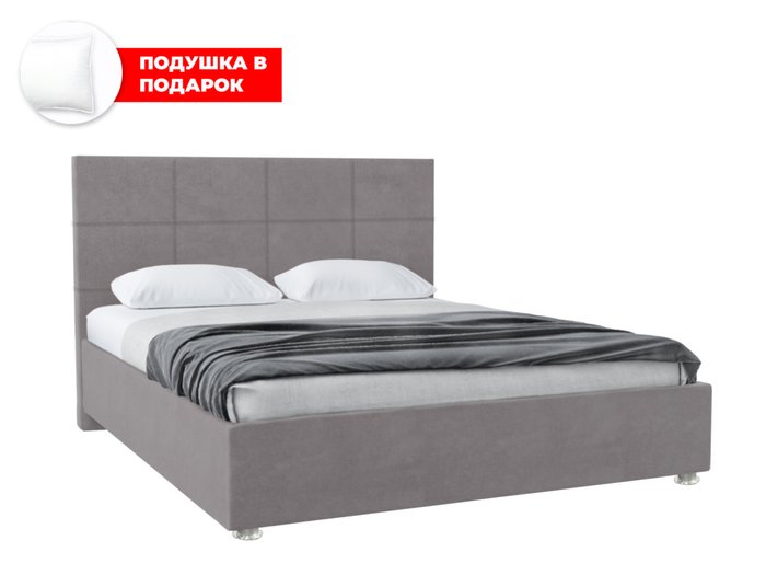 Кровать Ларди 180х200 в обивке из велюра серого цвета с подъемным механизмом