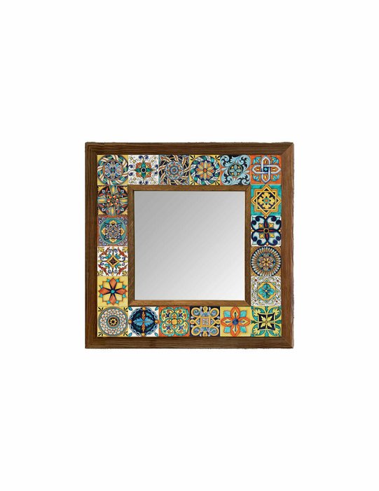 Настенное зеркало 33x33 с рамкой из натурального камня в виде мозаики