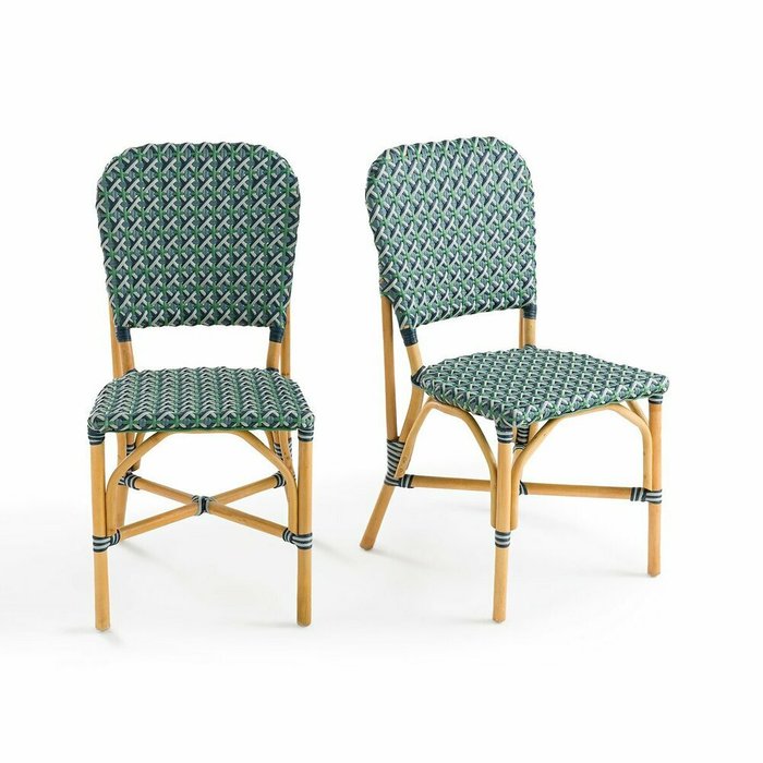 Комплект из двух плетеных стульев из ротанга Musette синего цвета