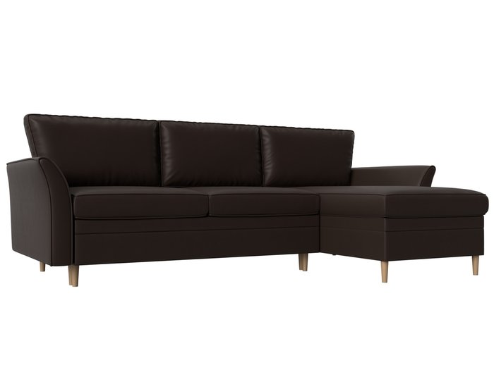 Угловой диван-кровать София темно-коричневого цвета (экокожа) правый угол