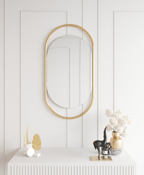 Настенное зеркало Muse 54х104 в металлической раме золотого цвета - лучшие Настенные зеркала в INMYROOM
