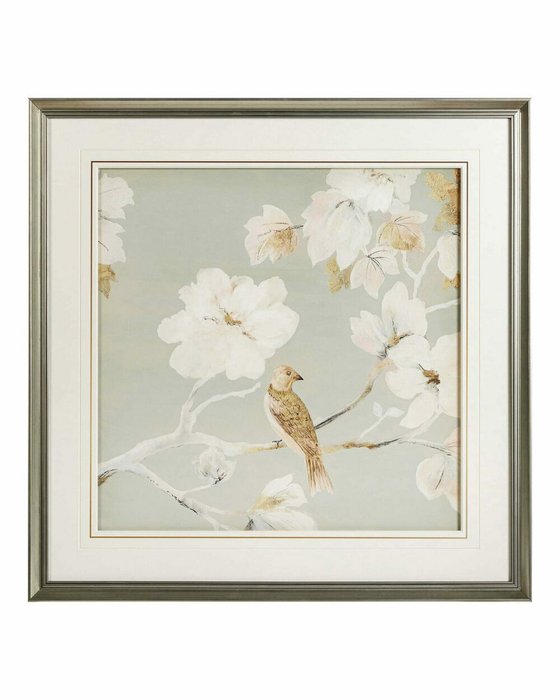 Постер в раме Birds and flowers–I 80х80 в раме серебряного цвета