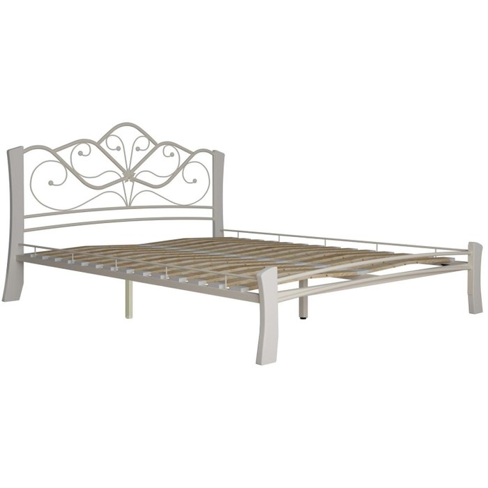 Кровать металлическая Виктория 140х200 белого цвета без подъемного механизма - купить Кровати для спальни по цене 26290.0