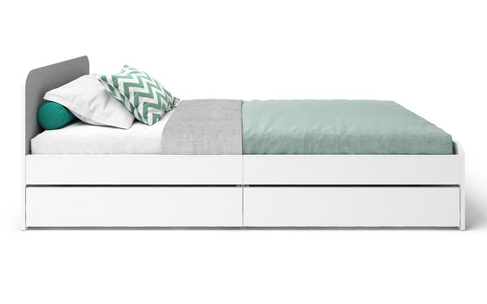 Кровать Home 90х200 бело-серого цвета c ортопедическим основанием и ящиком   - купить Одноярусные кроватки по цене 10886.0