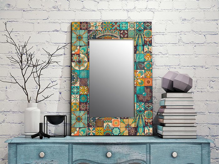 Настенное зеркало Мозаика в раме из массива сосны 170х75 - купить Настенные зеркала по цене 16990