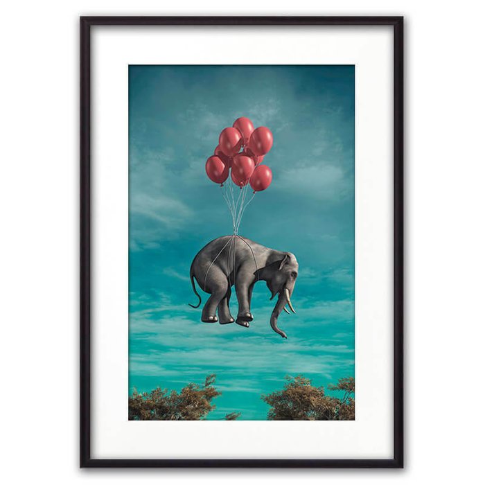 Постер в рамке Слон с шариками 21х30 см