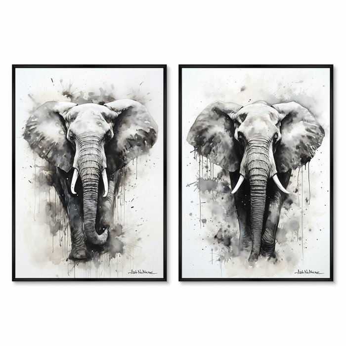 Набор из двух репродукций картин Walking elephants, 2024г.