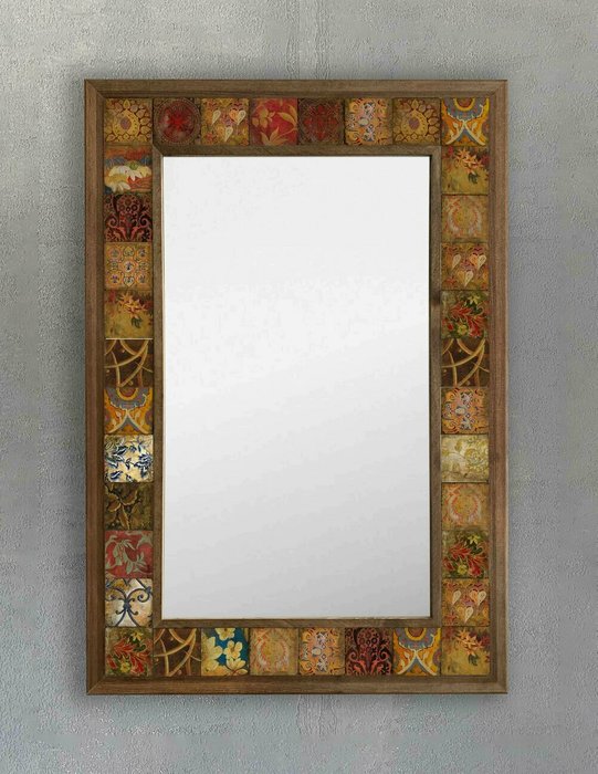 Настенное зеркало 43x63 с каменной мозаикой коричнево-красного цвета - купить Настенные зеркала по цене 22495.0