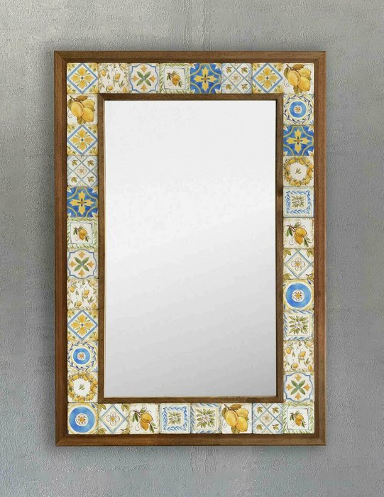 Настенное зеркало с каменной мозаикой 43x63 желто-синего цвета  - купить Настенные зеркала по цене 22495.0